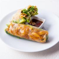 Vegetarian Jicama Roll · 2 pieces. Lettuce, cucumber, white onion, beansprout, fried shallot and peanut wrapped in ri...