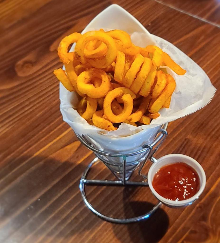 Curly Fries · Seasoned Battered Spiral Fries. Served with a side of ketchup. 