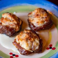 Medjool Dates  · Stuffed with honey roasted  almonds, bacon and Gorgonzola cheese. Gluten-free available for ...