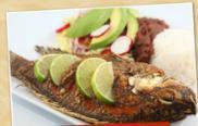 Filete de Pescado · Grilled fish filet. Grilled with rice, bean, and salad.