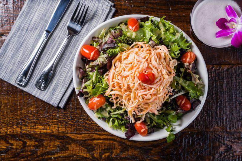 Crabmeat Salad · Spicy mayo crabmeat mixed green, Parmesan cheese, Grape tomato,
Olive oil and with homemade mustard dressing.