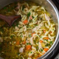 Healing Chicken Soup · Made with rice and noodles.