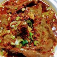 100. Braised Beef Filets and Napa Cabbage with Roasted Chili水煮牛肉 · Hot and spicy. 水煮牛肉