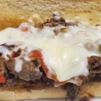 Steak & Cheese Bomber  · Thinly sliced seasoned grilled steak, piled high on a toasted sub roll, topped with sauteed ...