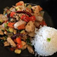 Kung Pao Chicken NEW! · Our delicious Szechwan inspired dish with peanuts, vegetables and chili peppers served with ...