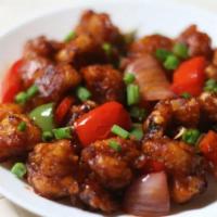 Gobi Manchuria  · Fried cauliflower tossed with Manchurian sauce 