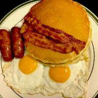 Lexington Combo Breakfast Special · 2 pancakes, 2 sausages, 2 bacon strips, and 2 eggs.