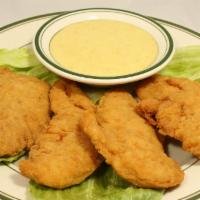 Chicken Fingers · 4 pieces with honey mustard sauce.