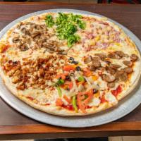 Pizza Plus Deluxe · Pepperoni, sweet Italian sausage, seasoned ground beef, onions, green peppers, olives, mushr...