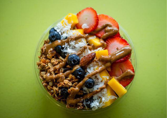 2. Ultimate Acai Bowl · House made Granola, Mango, Strawberry, Blueberry, Almond Butter, Coconut Flakes and Chia seeds.