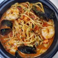 Seafood Fra Diavolo Pasta · Linguine w/ Mussels, Shrimp & Crawfish Tossed In A Spicy Tomato & White Wine Sauce