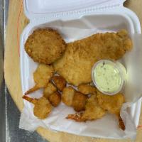 Fried Seafood Combo · Shrimp, scallops, crabcake, flounder and clam strips.