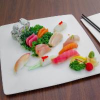 Sushi & Sashimi Combo · 6 pieces of sashimi, 8 pieces of sashimi, and California roll.