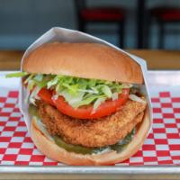 Crispy Chicken Sandwich · Crispy Chicken on a toasted bun, with lettuce, tomato, pickles and mayo