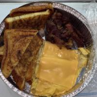 B27. French Toast Platter · Egg, cheese, sausage or turkey or beef and bacon.