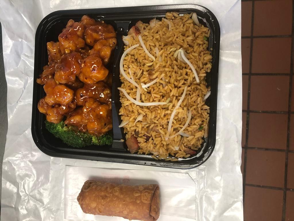 C5. General Tso's Chicken Combo  · Served with fried rice and egg roll. Hot and spicy.