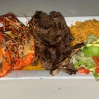 Pepes' Special · Grilled beef ribs and prawns in garlic served with rice and bread