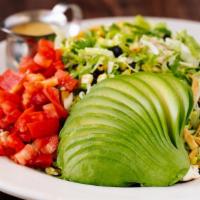 Wonderful Santa Fe Chicken Salad · Chopped freshly grilled chicken breast, romaine, cobroasted corn, black beans, tomato, jack ...