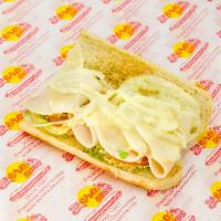 Turkey and Cheese Oven Baked Sub · 98% fat free, lean sliced turkey breast with smoked provolone.