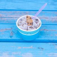 Cookie Monster Ice Cream · Vanilla ice cream, Oreos, chocolate chip cookies, and chocolate drizzle.