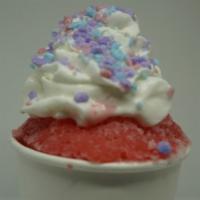 Cotton Candy Crunch Shaved Ice · Cotton candy shaved ice, a scoop of vanilla ice cream, whipped cream, and cotton candy crunc...