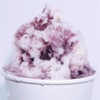 Purple Cow Shaved Ice · Grape shaved ice, a scoop of vanilla ice cream topped with sweet cream.