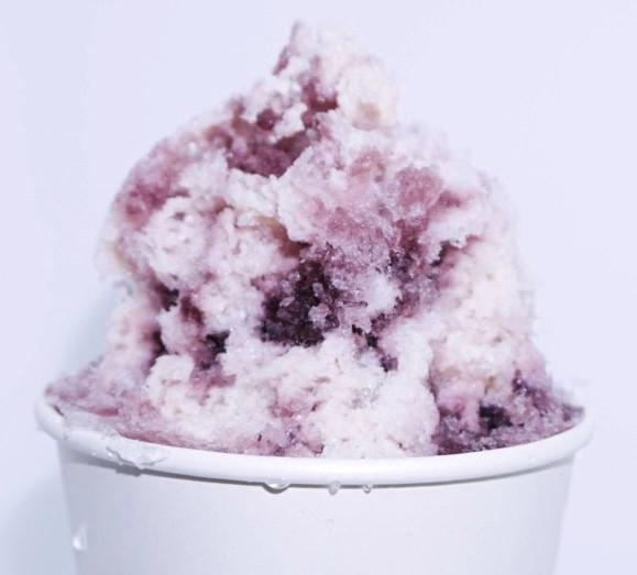 Purple Cow Shaved Ice · Grape shaved ice, a scoop of vanilla ice cream topped with sweet cream.