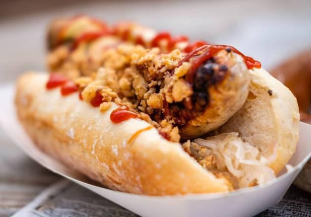 Bratwurst on a Roll · Authentic German pork Bratwurst made in Texas served on a roll.