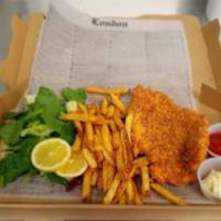 Schnitzel Box · butterflied pork chop breaded (gluten free) and fried to perfection served with creamy gravy...