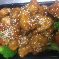 S11. Sesame Chicken · White meat. Served with white rice. Spicy.