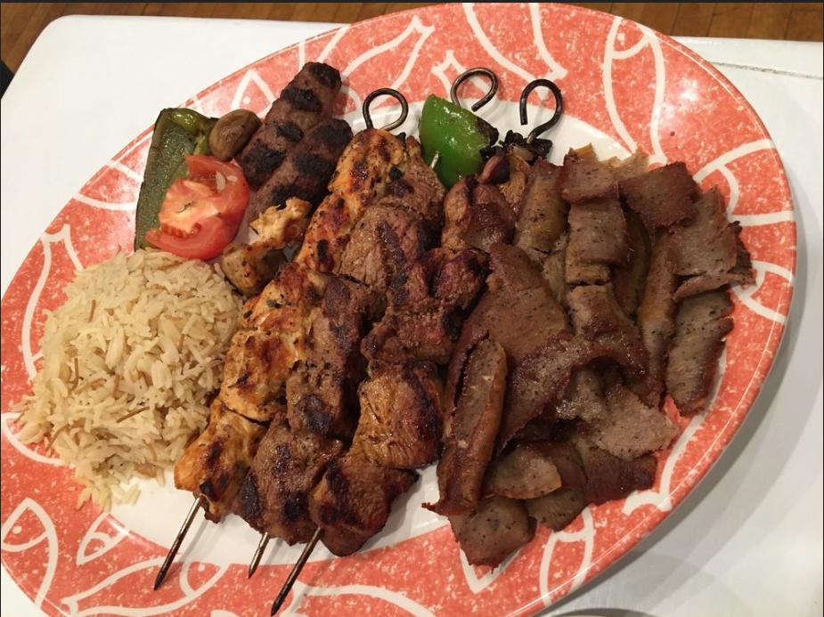Five Kebab Feast · Sirloin steak kebab, lamb kebab, lamb gyro, chicken kebab, lamb and beef chopped steak.
