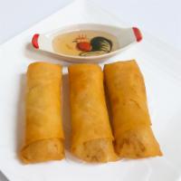 A3. 3 Pieces Egg Rolls · Vegetables, clear bean noodles, wrapped with enriched flour paper, deep-fried and served wit...
