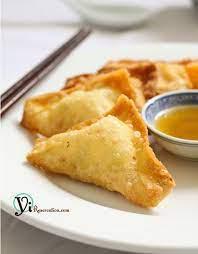 Crab Rangoon · 5 pieces. Blended crab stick meat, celery and cream cheese wrapped in wonton skin fried with...
