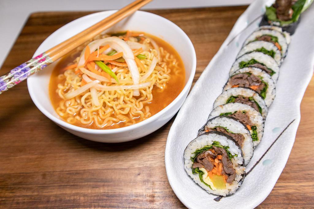 Ramyun and Full Roll · Our ramyun and 10 - 11 pieces of your choice of kimbop rolls.