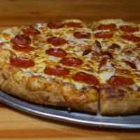 Pepperoni Pizza · A classic, freshly baked pizza loaded with mozzarella and pepperoni.