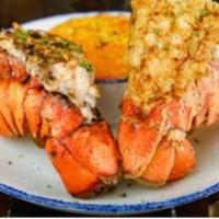Twin Lobster · One fried lobster tail and one grilled lobster tail served with smoked Gouda mac and cheese.