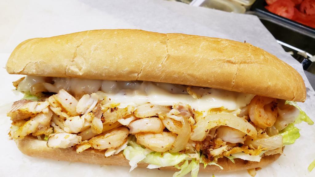  12. Grilled Fish and Shrimp Footlong Sub · Cooked on a rack over a grill. 