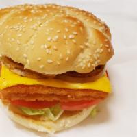  Fish Burger with Fries · Burger made with a piece of cut fish that is either fried, baked, or grilled. Substitute wed...