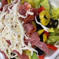 Antipasta Salad · Capicola, salami, provolone & mozzarella cheese on top of romaine lettuce, roasted red peppe...