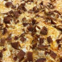 Buffalo Chicken Wing Pizza · Served with CHOICE OF WING SAUCE (hot, medium, mild) ~ please choose ~ and blue cheese, mozz...