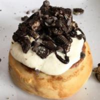 Cookies and Cream Roll · Most Popular! Marshmallow frosting, Oreo cookies, chocolate chips.