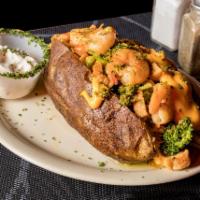 Over Loaded Baked Potato · Shrimp, chicken, broccoli, cheese and sour cream.