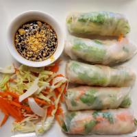 Fresh Spring Roll (5 pcs) · Chicken, shrimp, lettuce, noodles, and Thai herbs including mint, cilantro and basil wrapped...