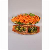 Spicy Organic Tofu Sandwich · Ginger soy-honey glaze and sautéed scallions (chili soy spread). Served with cucumber, pickl...