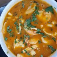 Parihuela · Peruvian style mixed seafood soup.