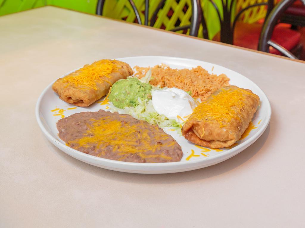 12. Two Chimichanga Combination · Served with rice and beans.