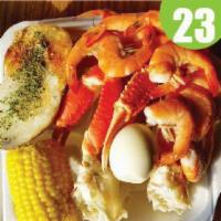 28: medium snow crab combo · comes with 2 cluster, 8 shrimp, egg, corn, potato