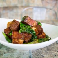 Crispy Pork Belly Kanar · Sauteed with Chinese broccoli and garlic in brown sauce.