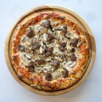 The Fremont Pizza · Red sauce, mozzarella cheese, sausage, mushrooms and roasted garlic.