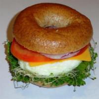 Eggwich with Vegetables · Bagel, 2 eggs, lettuce, tomato, onions, cucumber, sprouts, and cheese.